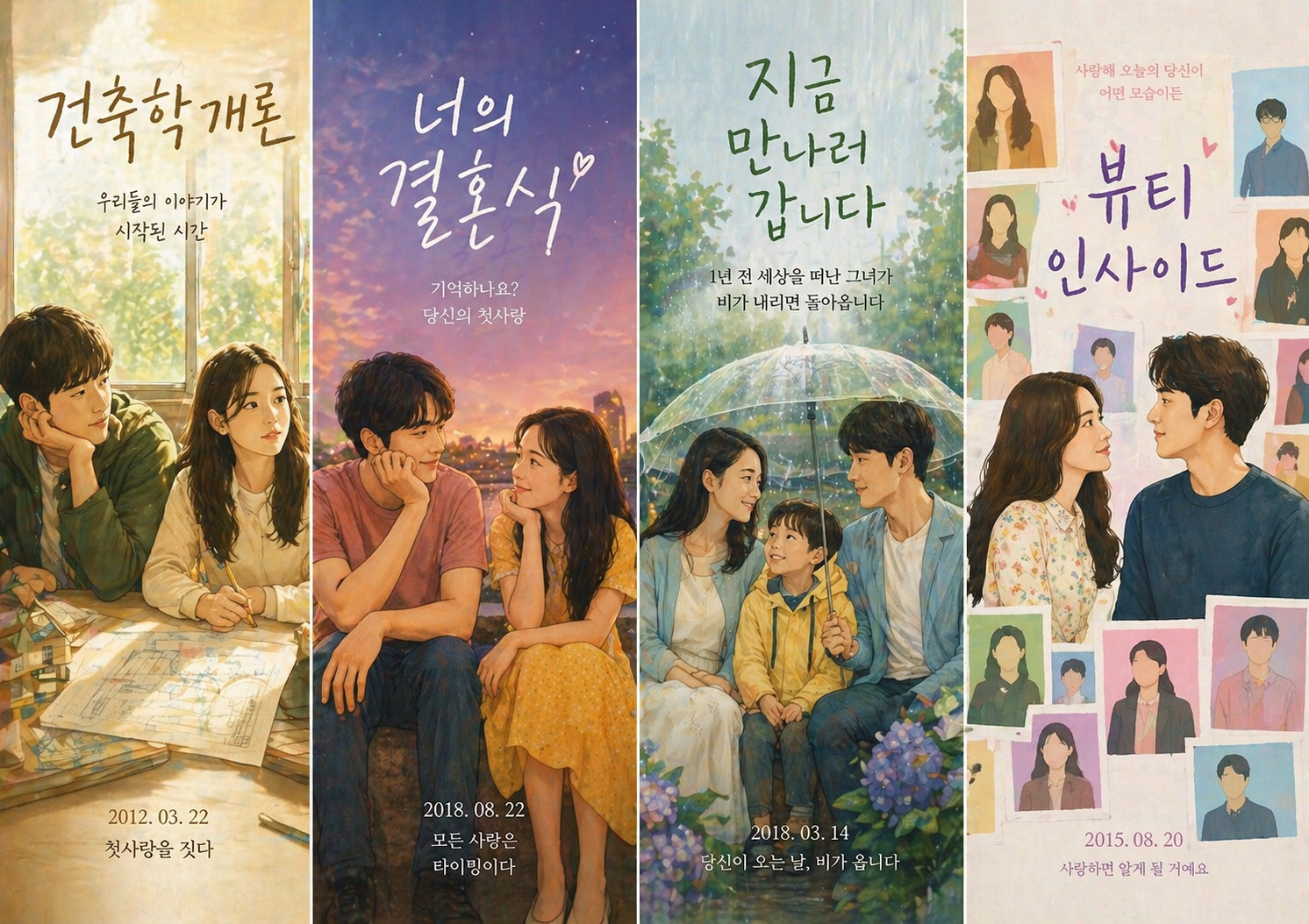 건축하개론, 너의 결혼식, 지금 만나러 갑니다, 뷰티인사이드 영화 포스터