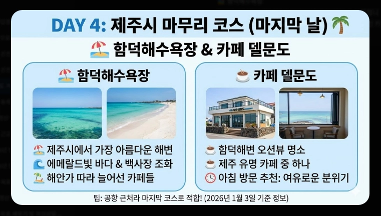 제주도 겨울 여행 3박4일 일정표 완벽 가이드 2026