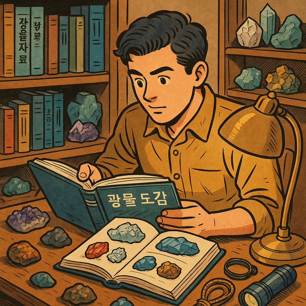 광물 수집 관련 서적과 자료 – 책장 속 보물지도