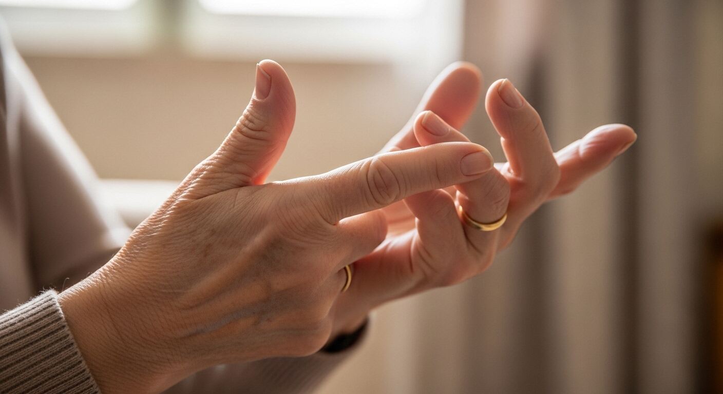 시니어가 엄지를 다른 손가락과 순서대로 맞대는 장면