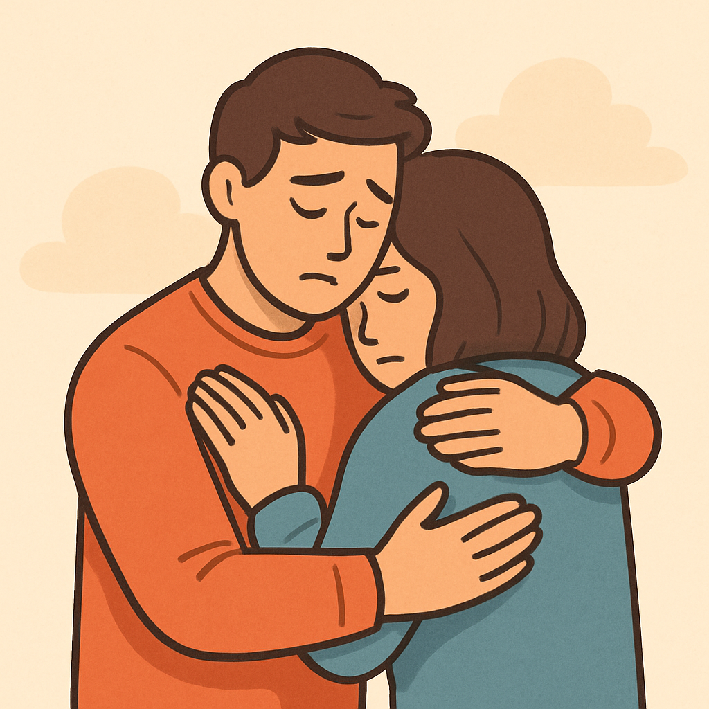 힘든 친구를 따뜻하게 안아주며 위로하는 모습