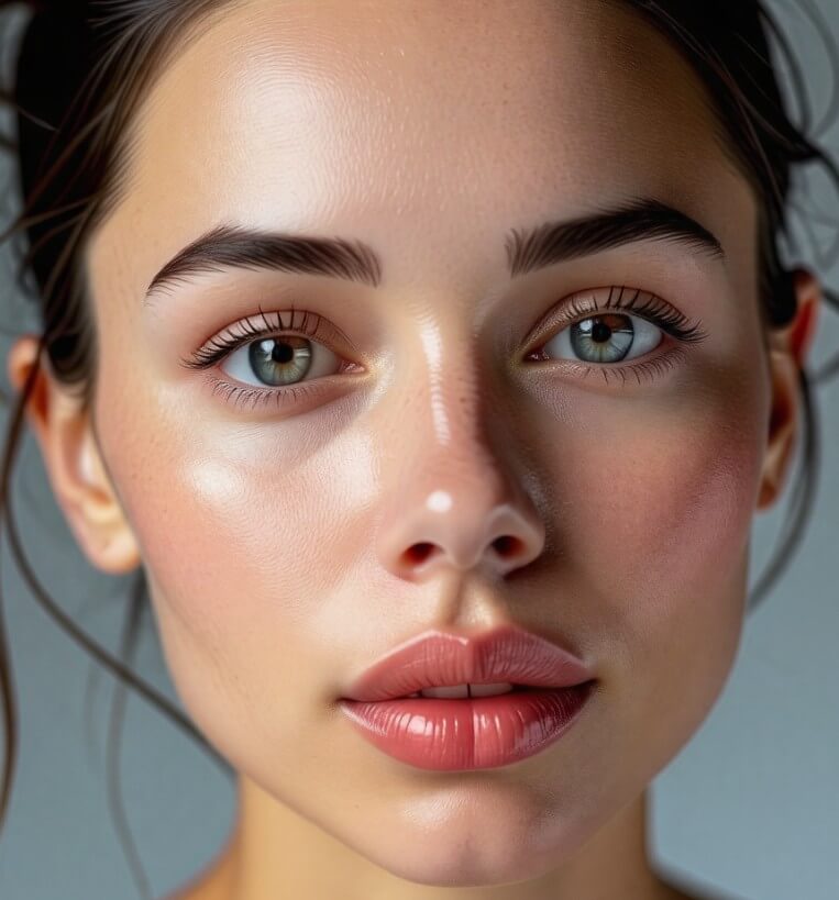 얼굴이-반짝이고-잡티가-하나도-없는-이쁜-여성-사진입니다.