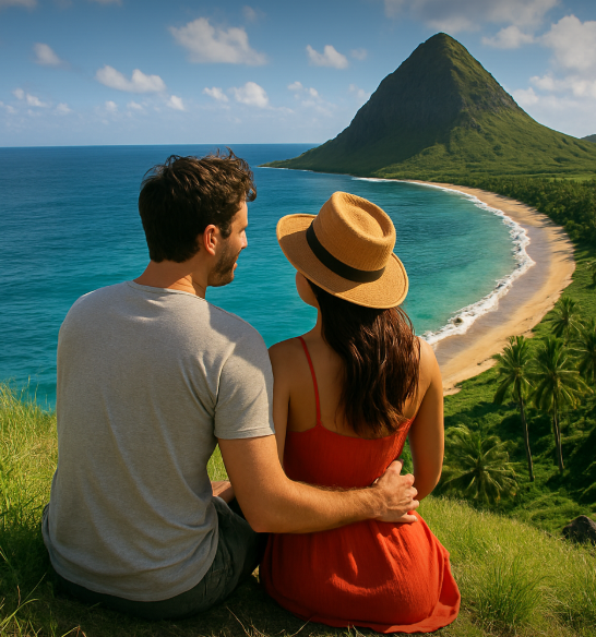 남미 섬여행하는 커플 사진