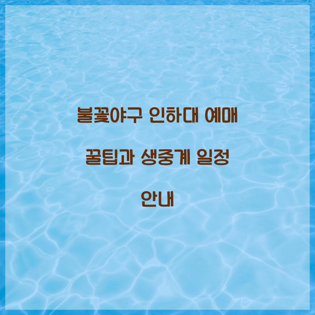 불꽃야구 인하대 예매