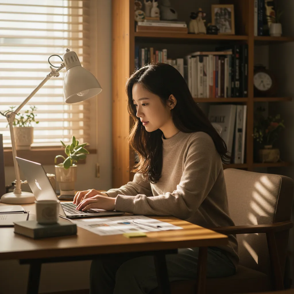 노트북으로 부업을 하고 있는 여성
