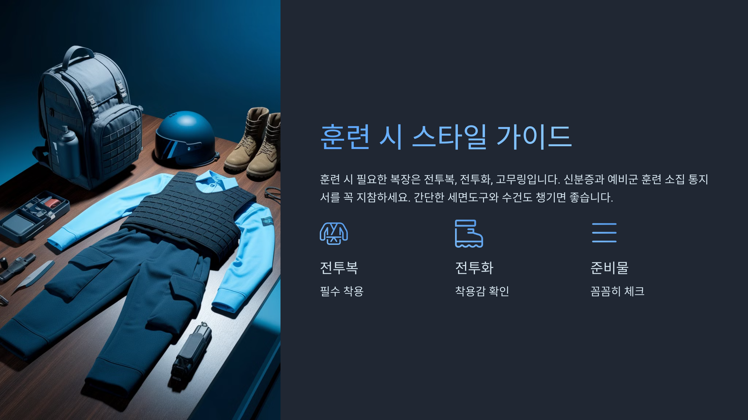 훈련 시 필수 복장 및 준비물