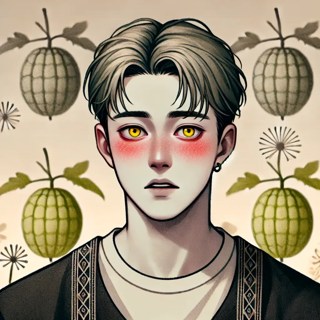 참외류를 먹고 알레르기가 발생해 볼이 가려운 남성의 모습