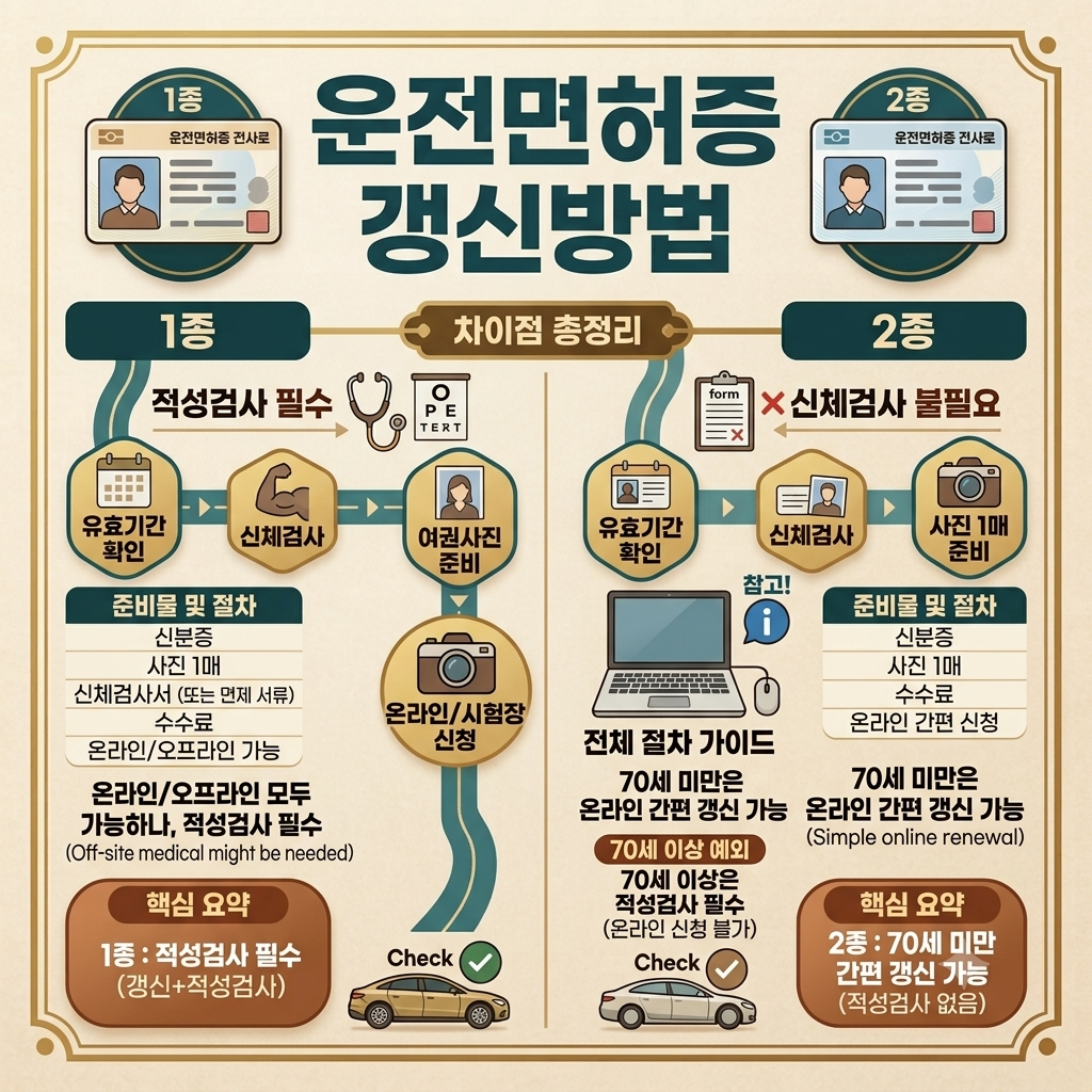 운전면허증 갱신방법 1종 2종 차이 갱신일정 온라인 발급 바로가기