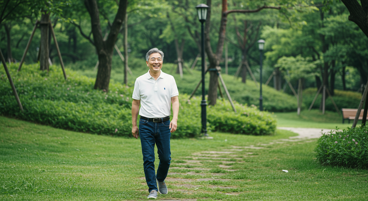 공원에서 산책중인 남성