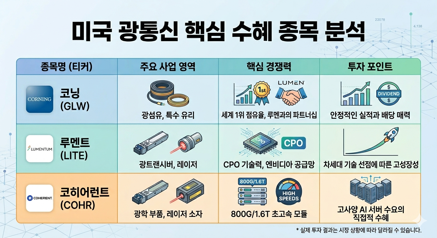 미국 광통신 핵심 수혜 종목분석