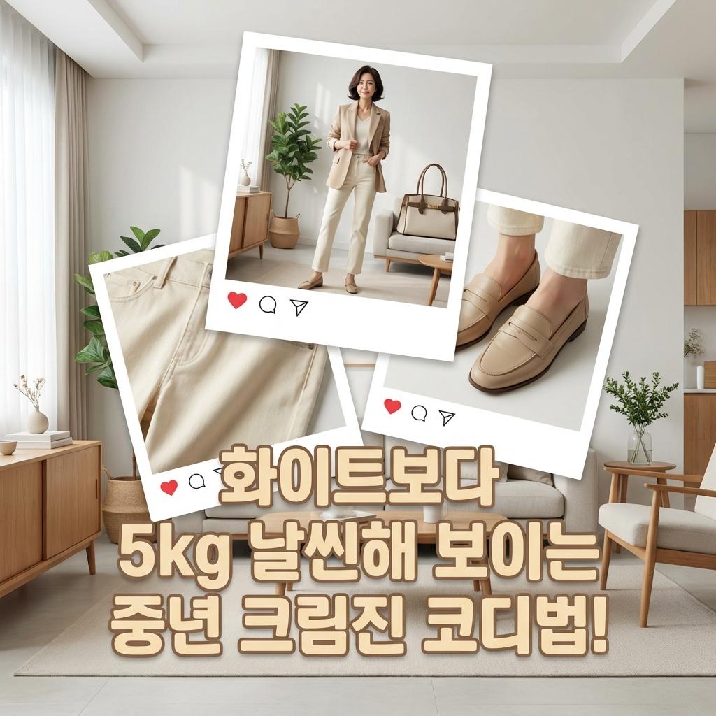중년 여성 화이트 팬츠