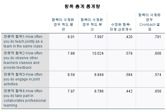 항목 총계 통계량 확인