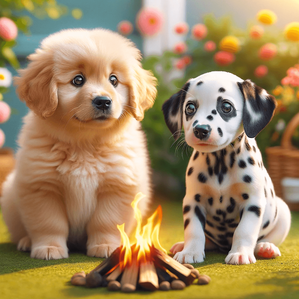 강아지 2마리와 모닥불