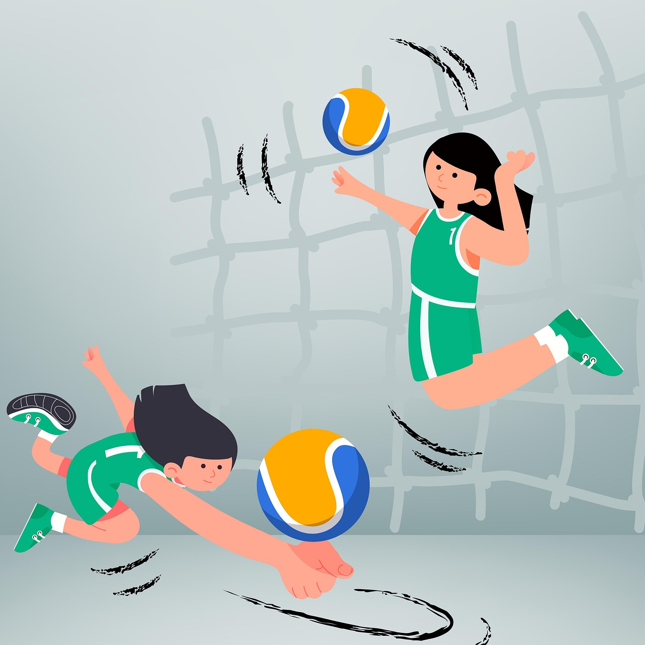 여학생들이 배구를 하는 모습 그린 그림