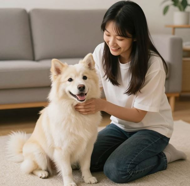강아지를 돌봐주고 있는 펫시터의 모습