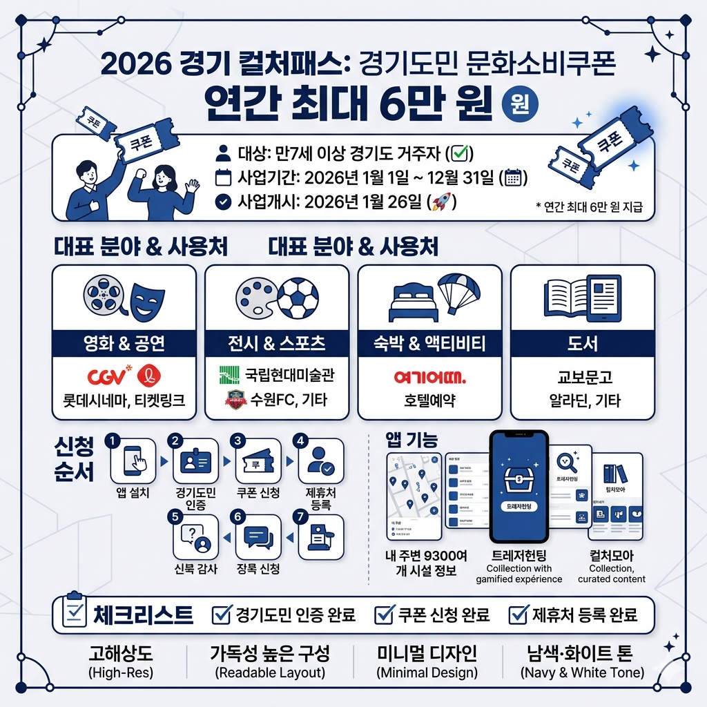 경기 컬처패스 신청방법, 최대 6만 원 지원, 사용처, 트레저헌팅 인포그래픽