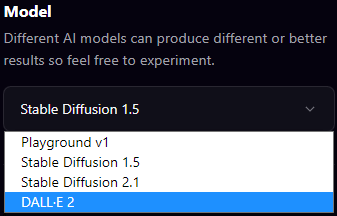 Playground AI UI 화면 - Model 달리 2