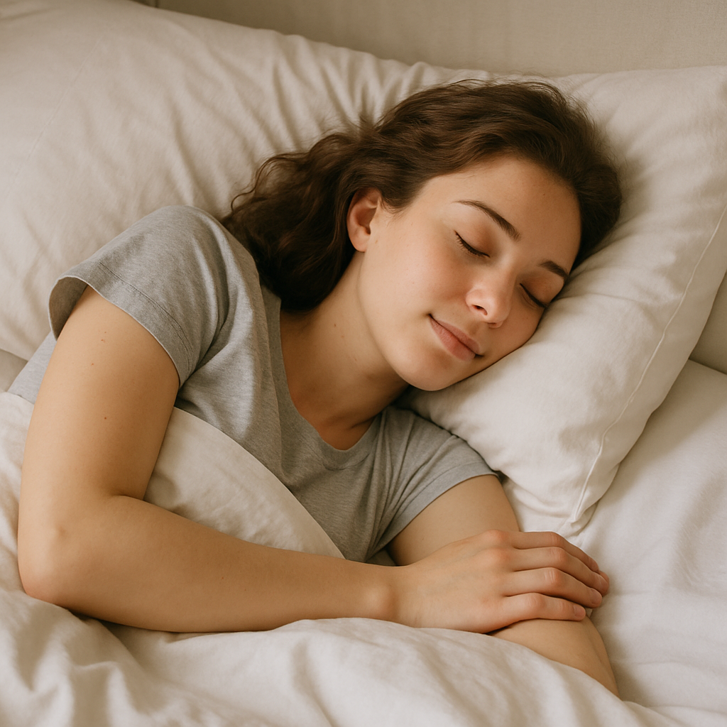 편하게 숙면을 취하고 있는 여성 표정이 매우 편해보임