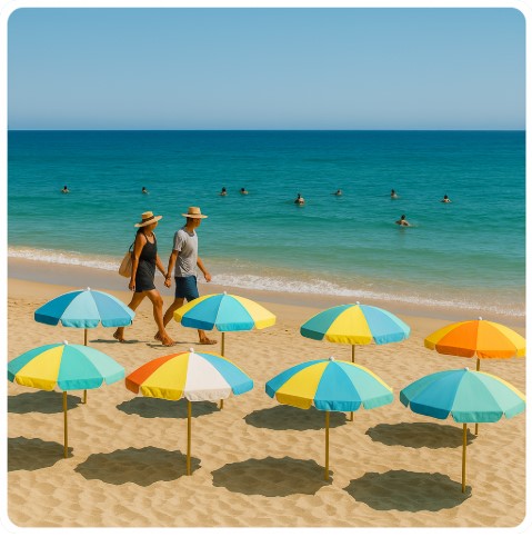 연인이 바다를 거니는 사진