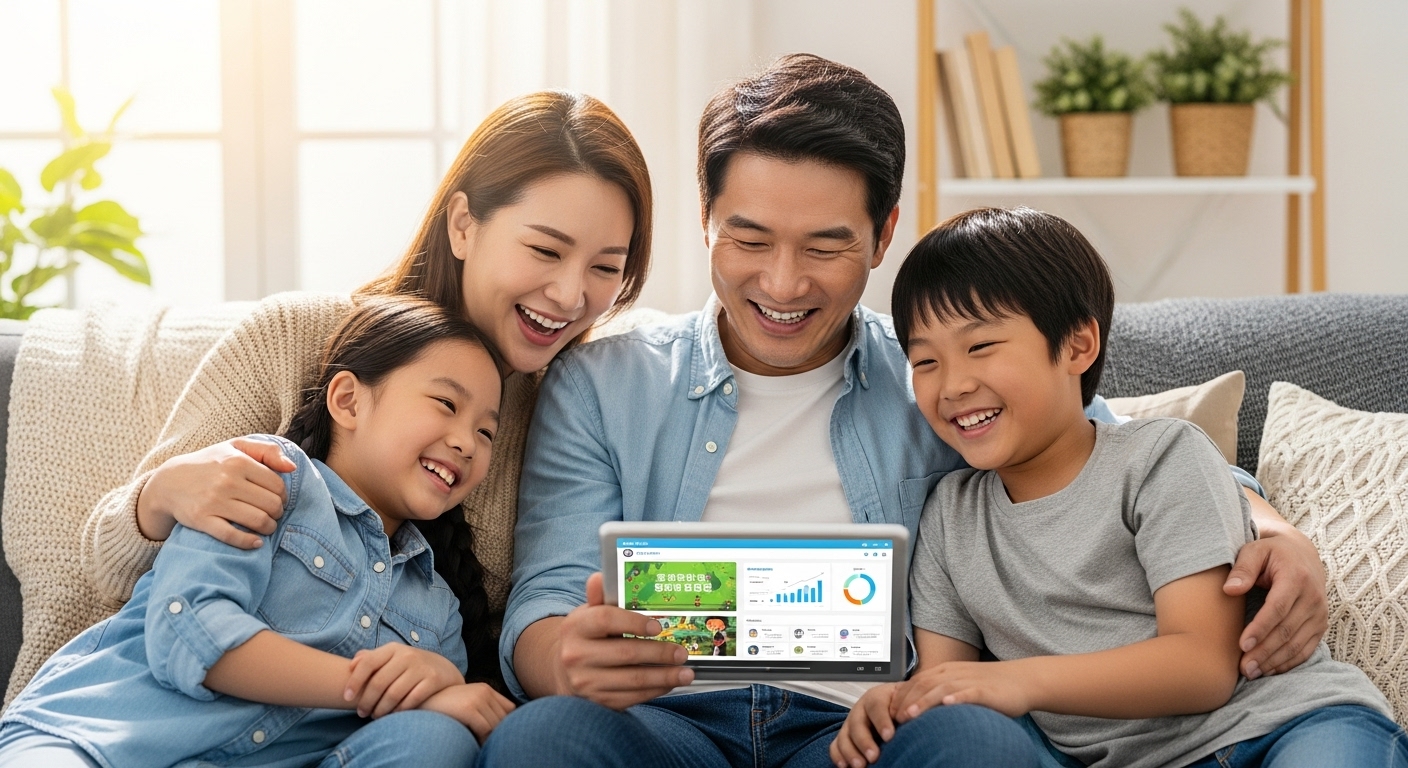 세금을 절약하며 행복하게 웃는 다자녀 한국인 가족