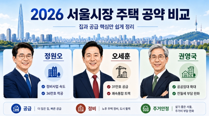 2026 서울시장 후보 공약 비교 정원오 오세훈 권영국 핵심정리