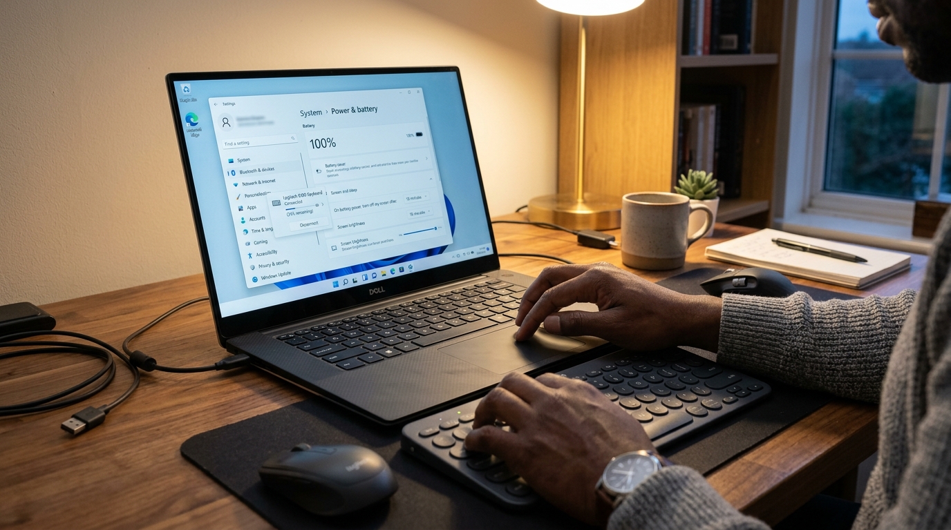 블루투스 키보드 배터리와 설정을 점검하는 장면