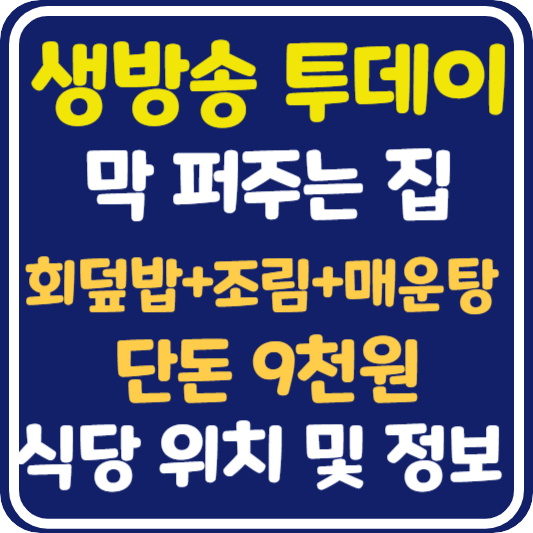 생방송 투데이 막퍼주는집 회덮밥+조림+매운탕 9천원 식당 위치 및 정보