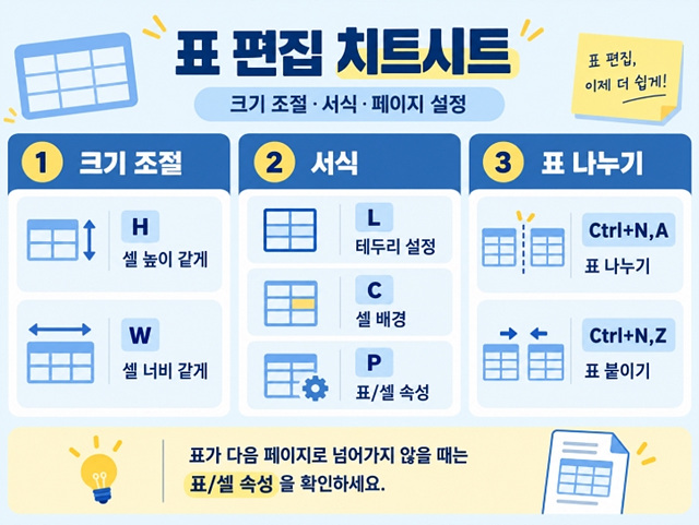 한글 표 단축키 총정리｜줄&middot;칸 추가부터 셀 병합까지