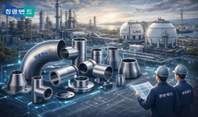 성광벤드 산업용 배관 피팅 기술과 플랜트 배관 부품 산업 개념 이미지