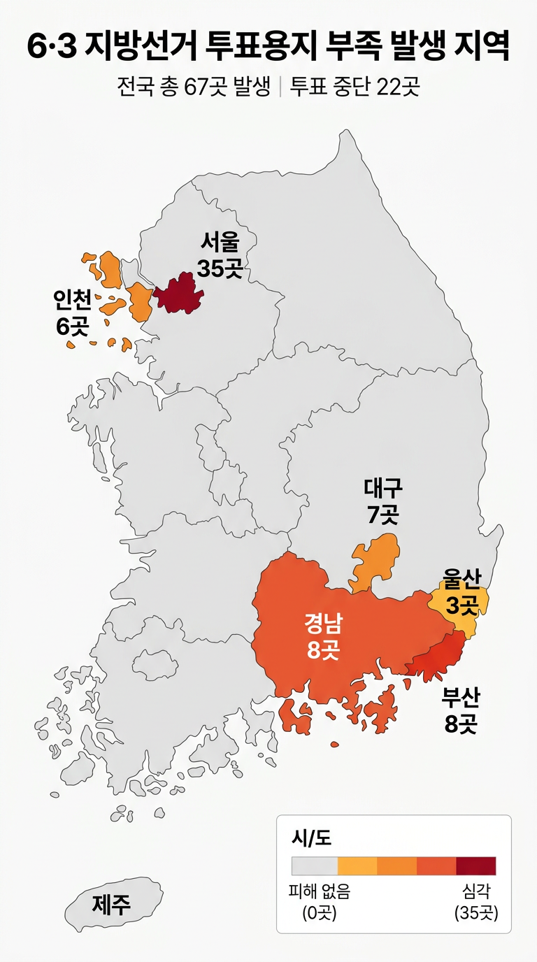 6·3 지방선거 투표용지 부족 사태, 투표용지 부족 지역