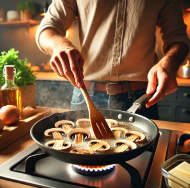 버섯으로 요리하는 모습