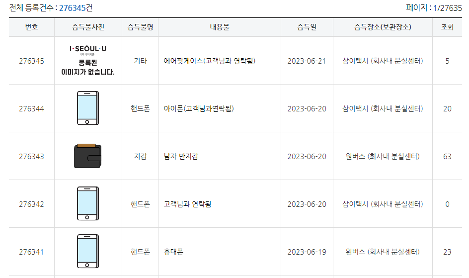 대중교통 통합분실물 센터
