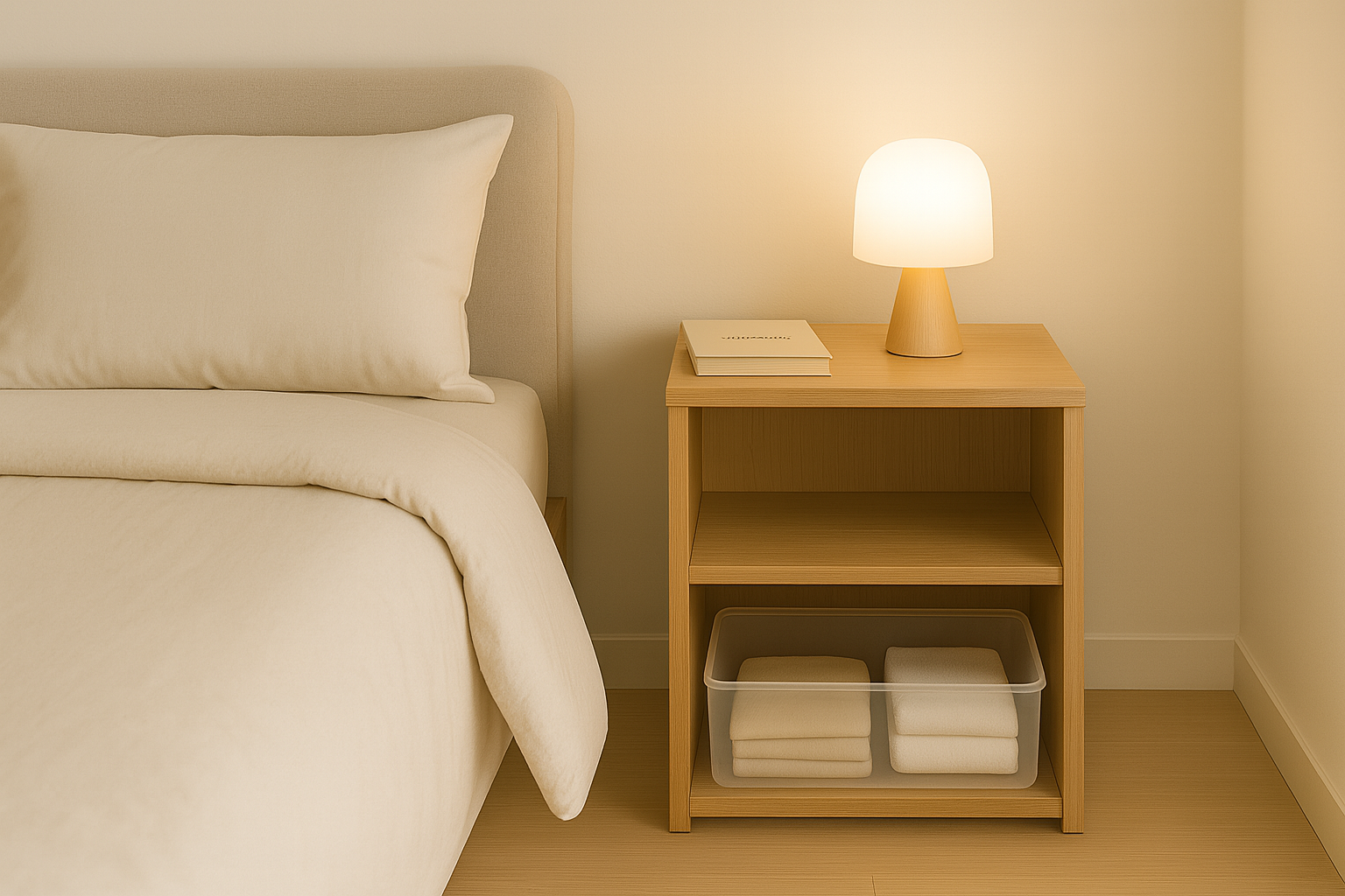 필요한 물건만 올려둔 미니멀한 협탁