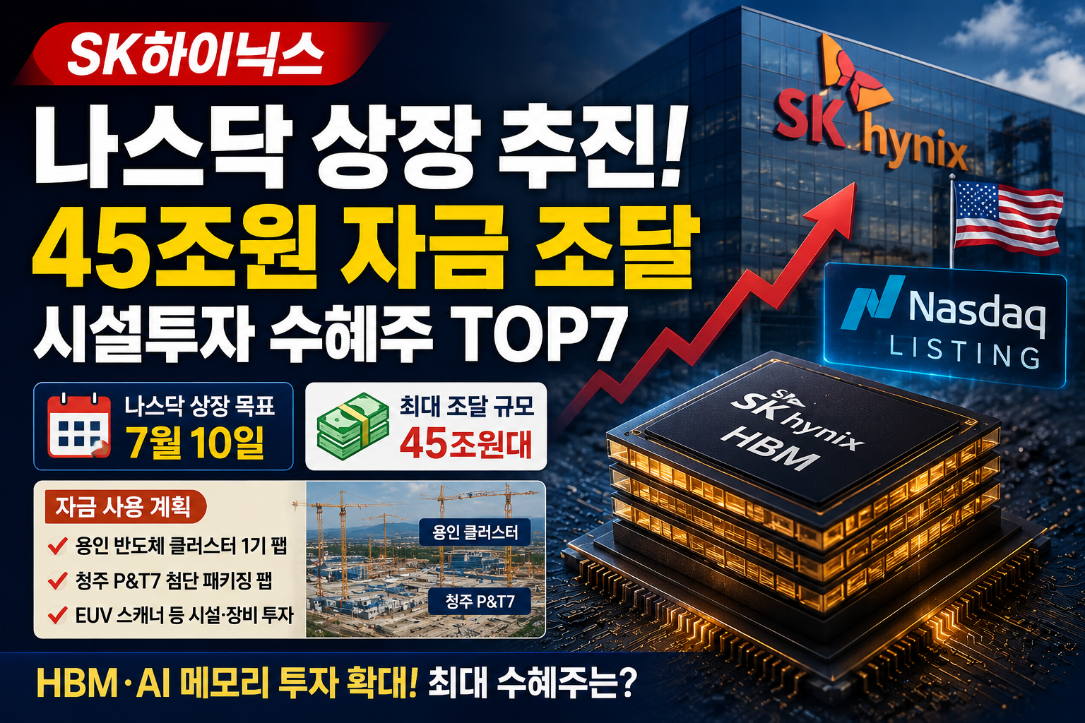SK하이닉스 나스닥 ADR 상장 추진과 용인 청주 반도체 시설투자 수혜주를 정리한 반도체 투자 정보 썸네일