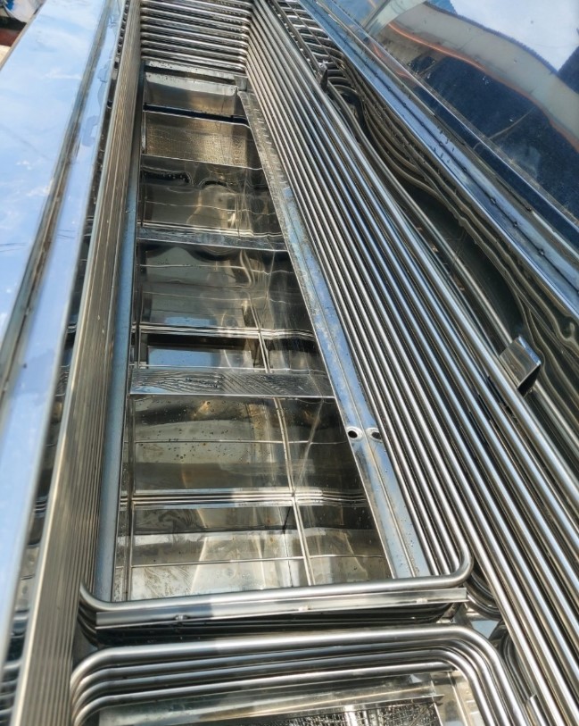 초음파세척기 유기용재5조식 : 1조 행금조, 2조 3조 초음파조, 4조 증기/건조기, 5조 재생기