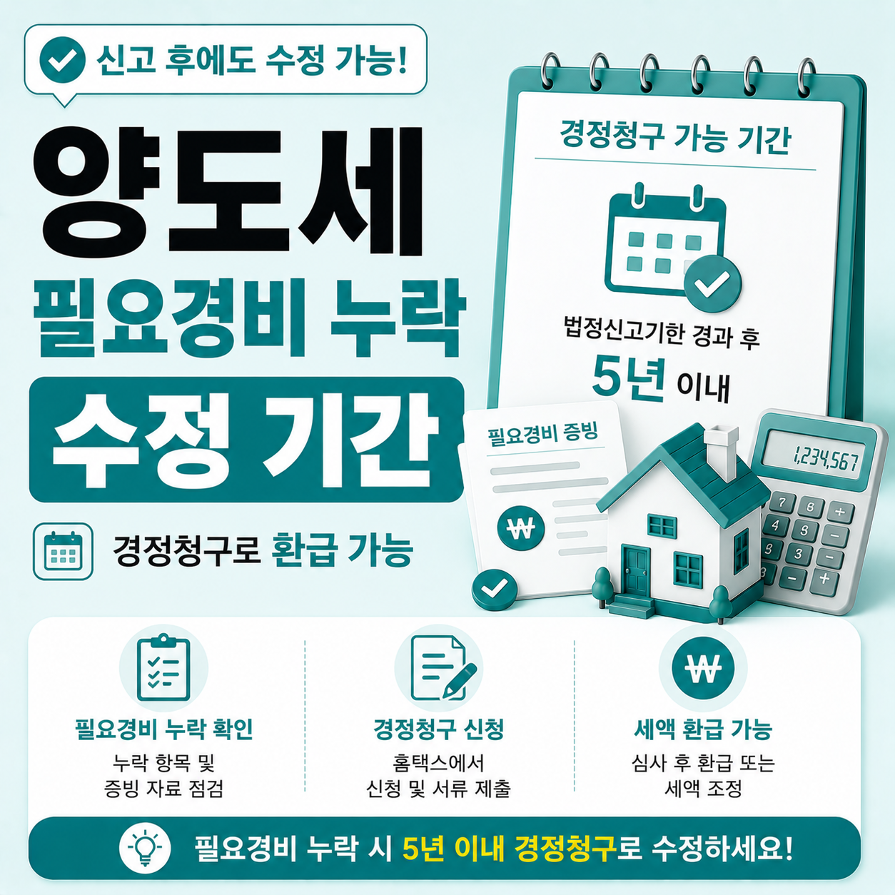 양도세 필요경비 누락 신고 후 수정 방법 경정청구 안내