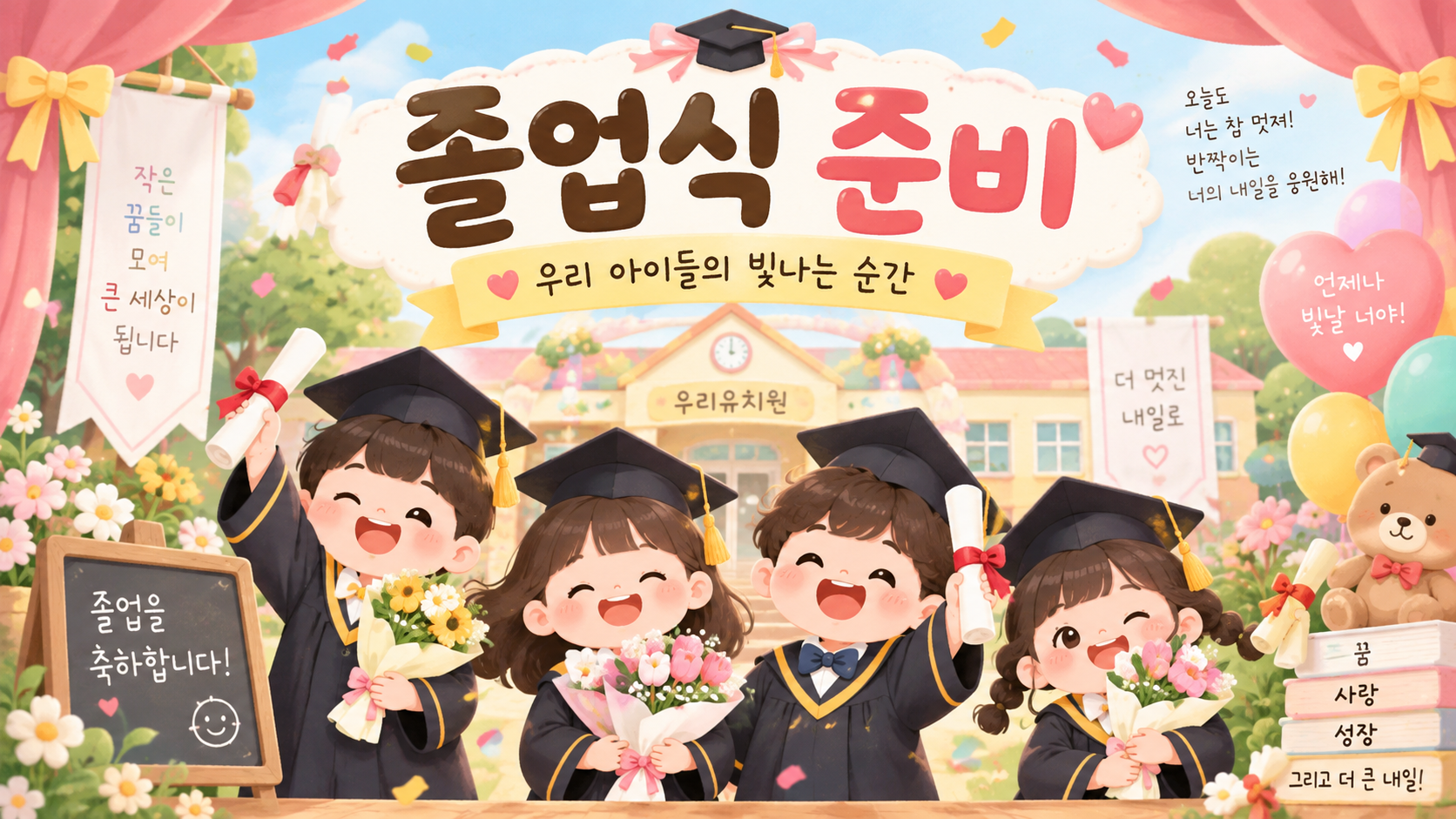 알록달록 유치원 졸업식 축하 포스터
