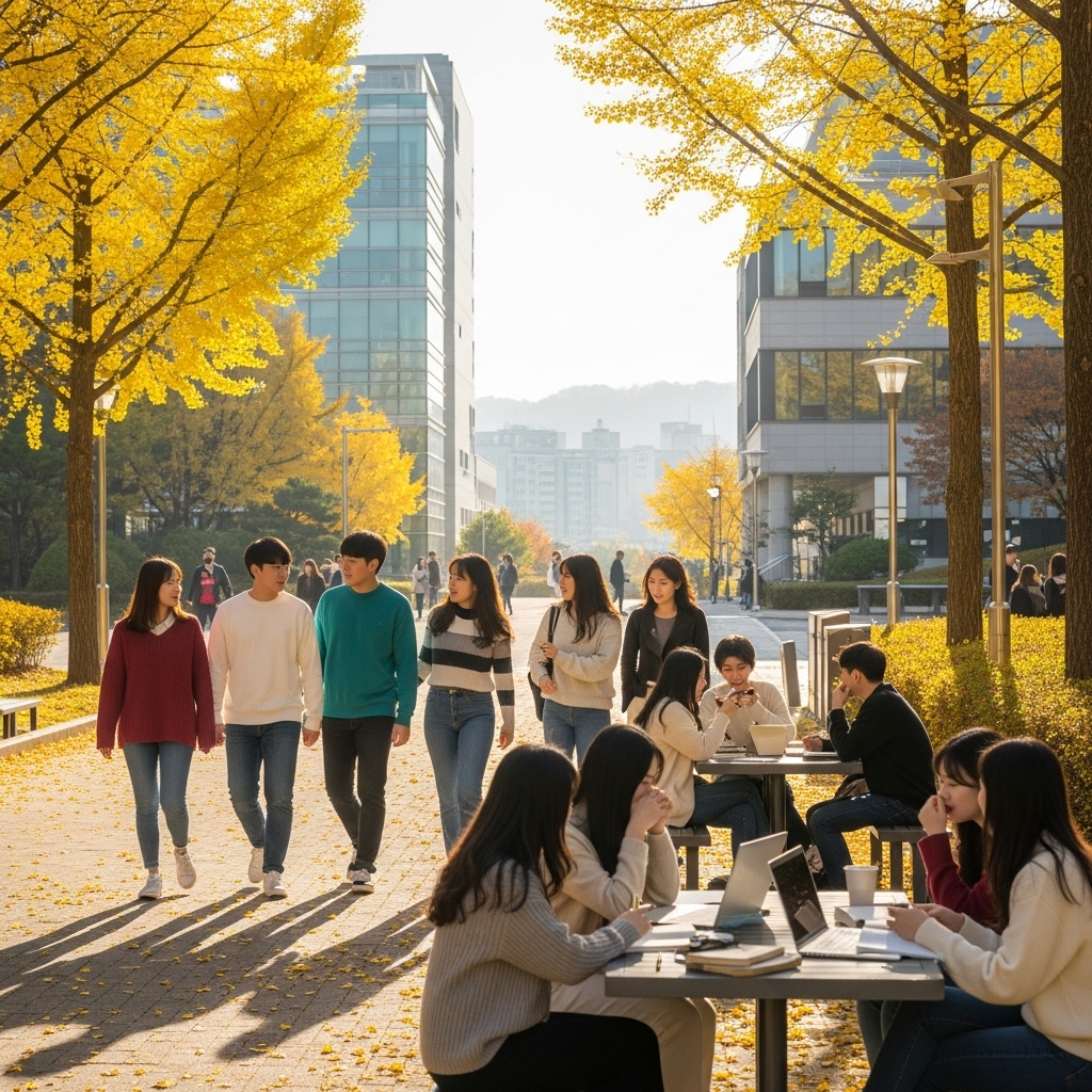 즐거운 대학생활을 하는 한국인 대학생