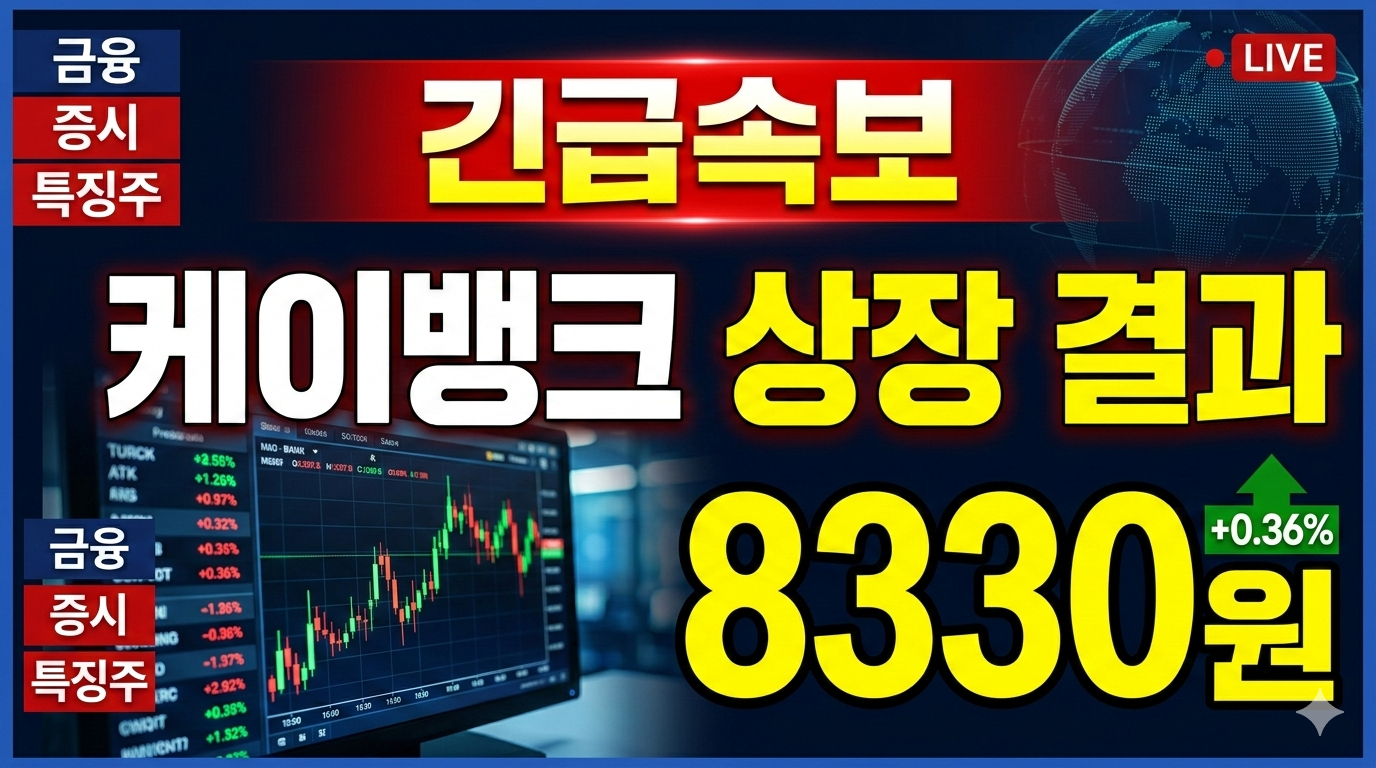 케이뱅크 상장 첫날 주가 분석 종가 8330원 공모가 대비 0.36% 상승