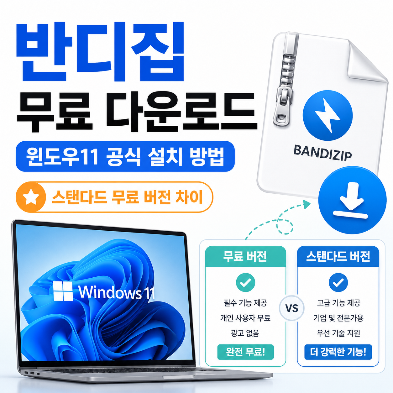 반디집 무료 다운로드|윈도우11 공식 설치 방법·스탠다드 무료 버전 차이