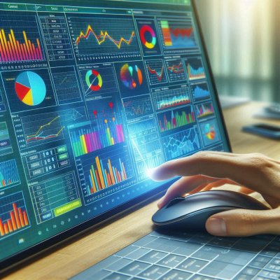 "데이터 시각화 도구를 사용해 분석하는 모습."