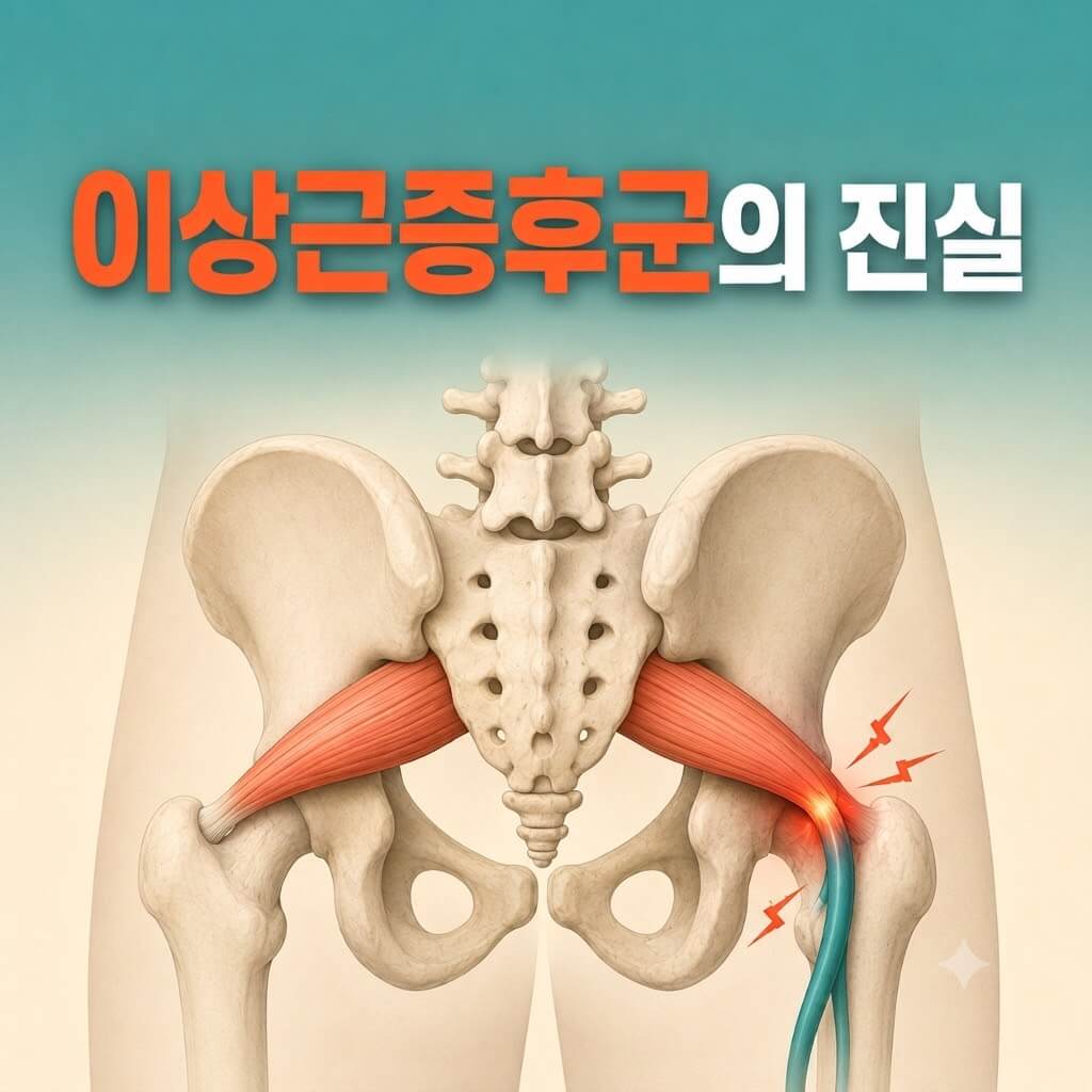 이상근이 좌골신경을 압박하는 이상근증후군의 구조를 표현한 대표 이미지