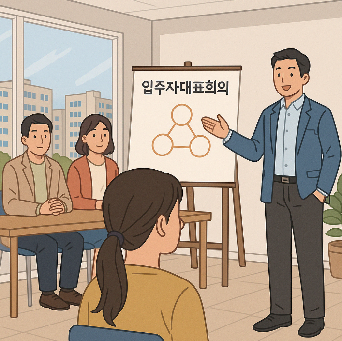 입대의 회의에 참관하는 입주민의 모습