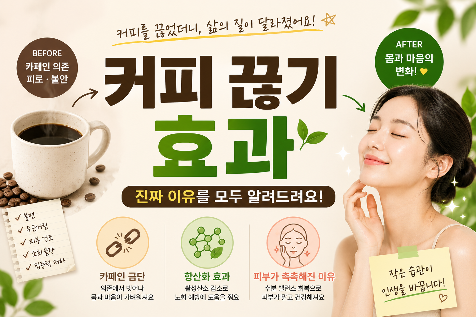 커피 끊기 효과 ❘ 카페인 금단, 항산화, 피부가 촉촉해진 진짜 이유
