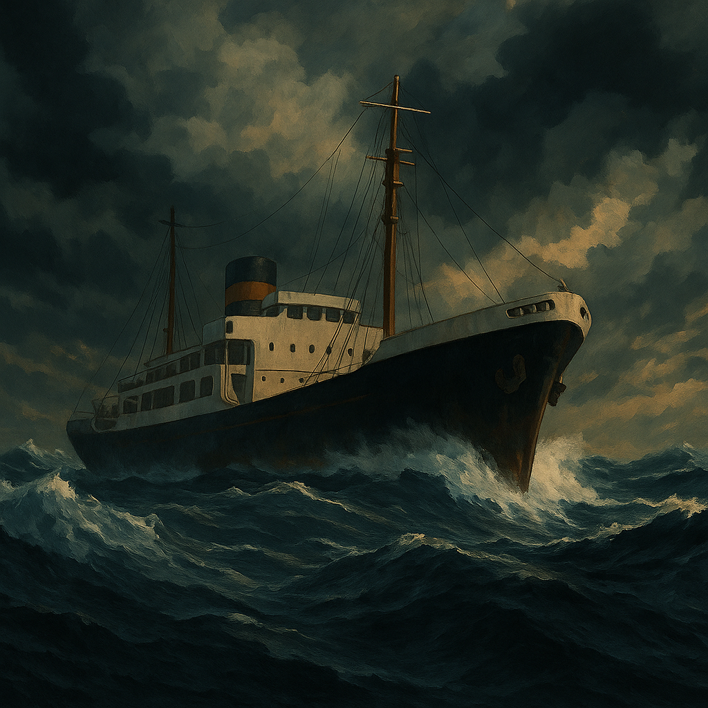 &lt;img src=&quot;/mnt/data/A_traditional_oil_or_acrylic_painting_on_canvas_de.png&quot; alt=&quot;폭풍우 몰아치는 바다 위를 항해하는 대형 화물선, 암흑과 빛이 교차하는 하늘 아래 묵묵히 길을 찾는 AI 시대의 상징적 이미지&quot; style=&quot;width:800px; height:auto; display:block; margin-bottom:1rem;&quot;&gt;