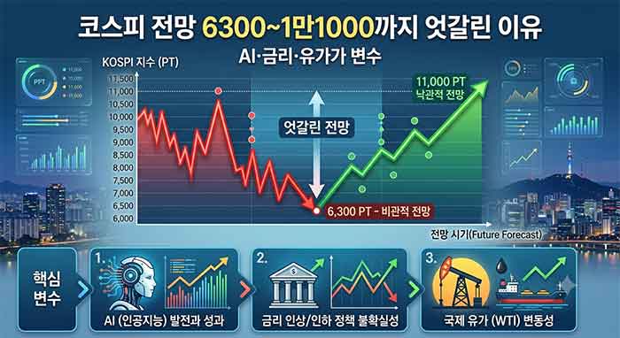 "코스피 전망 6300~1만1000까지 엇갈린 이유"…AI·금리·유가가 변수의 이미지 입니다.