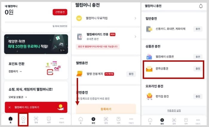 웰컴페이문화상품권충전