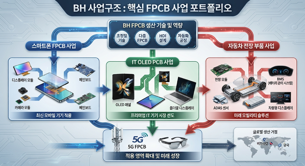 비에이치 FPCB IT OLED 전장 사업구조