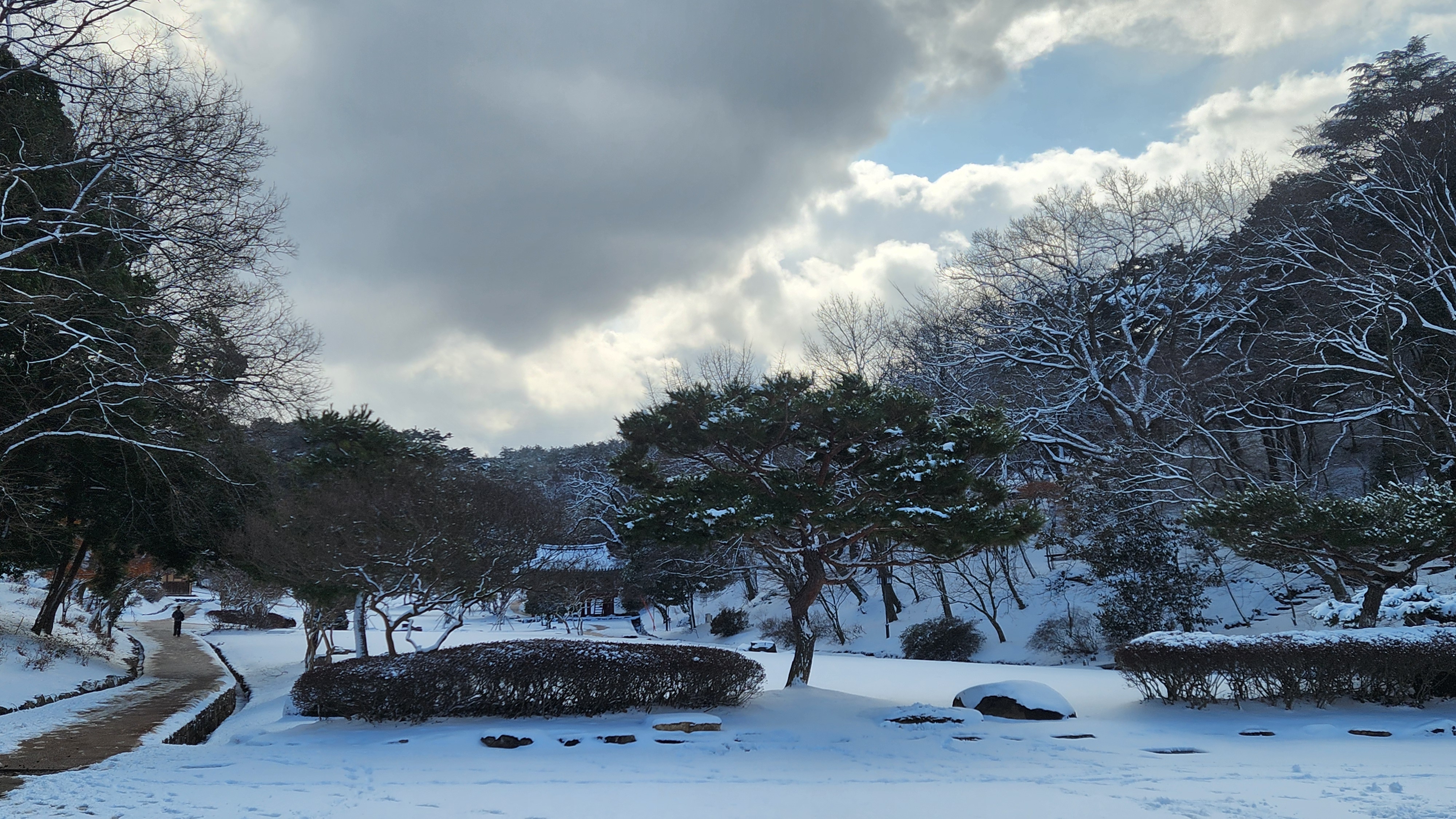 눈내린 고창읍성 앞뜰의 모습