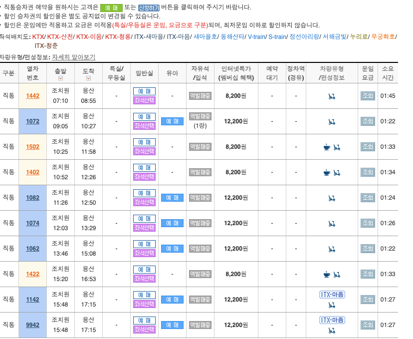 조치원역_기차시간표